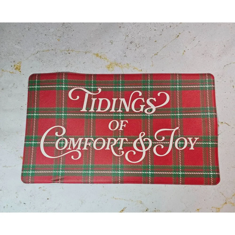 NEW Christmas Foam Kitchen Floor Mat Tidings of Comfort & Joy 29x17 Plaid Rug